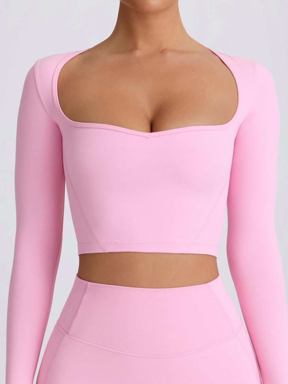 Oh Polly Bo + tee Pink Soft active sweetheart neckline Long Sleeve Crop Top